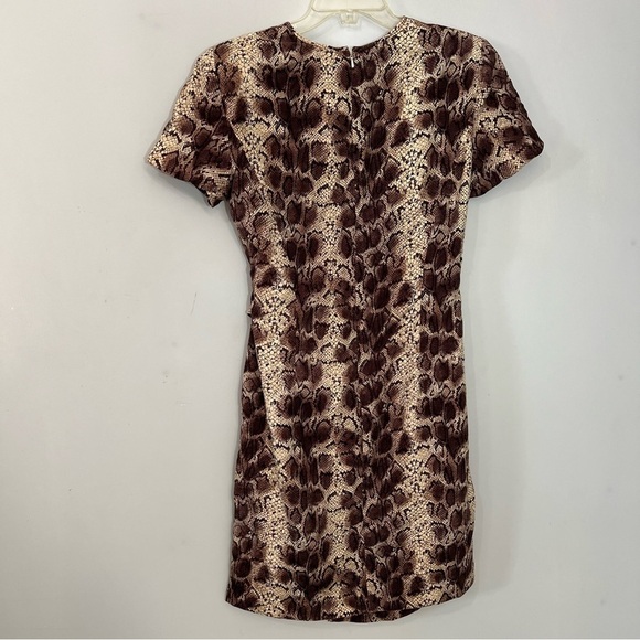 Vintage Silk Neutral Snakeskin Short Sleeve Wrap Dress Animal Print Date Night - Picture 7 of 15